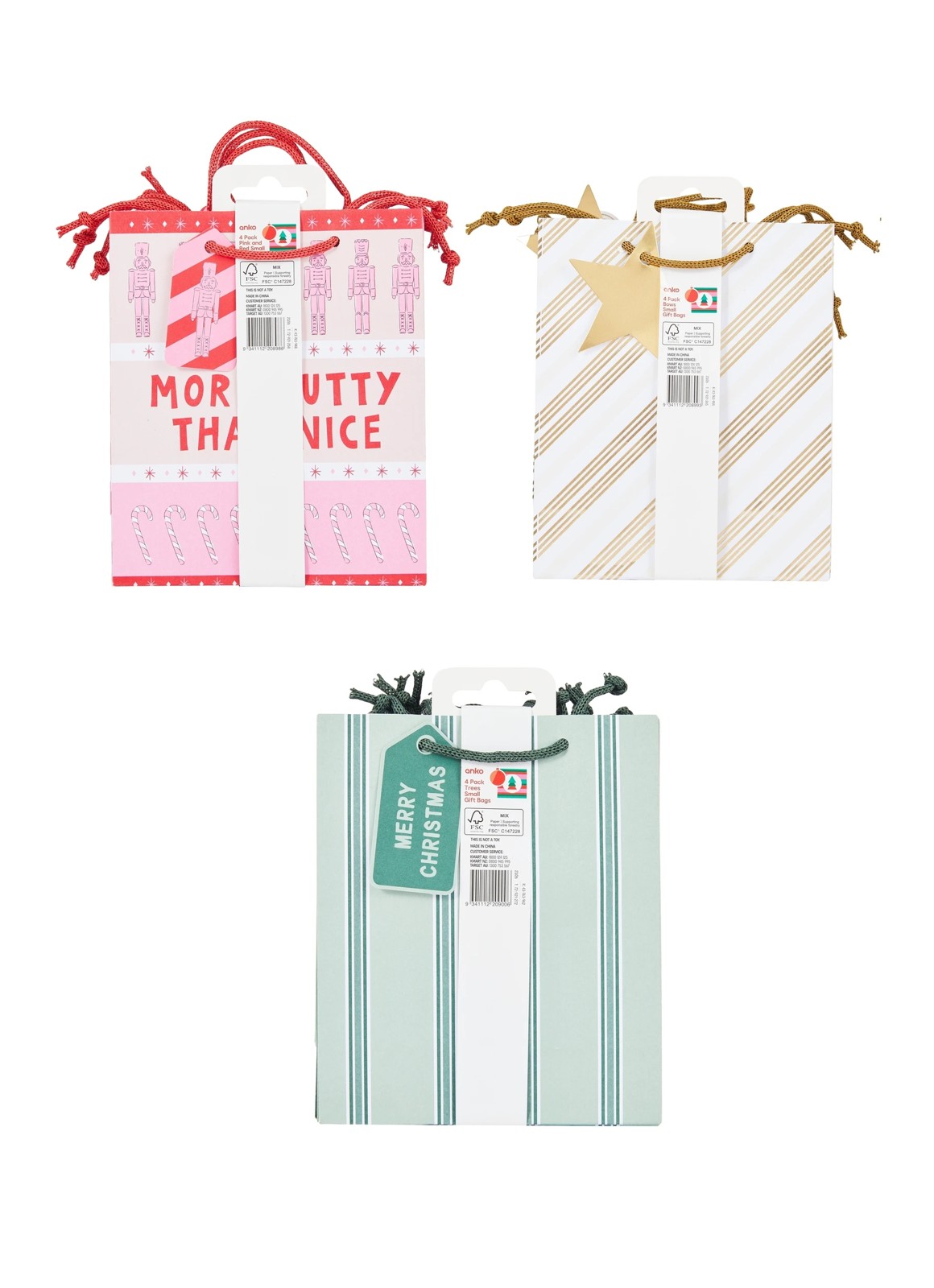 Anko 4 Pack Small Gift Bags - Assorted 4 of 4