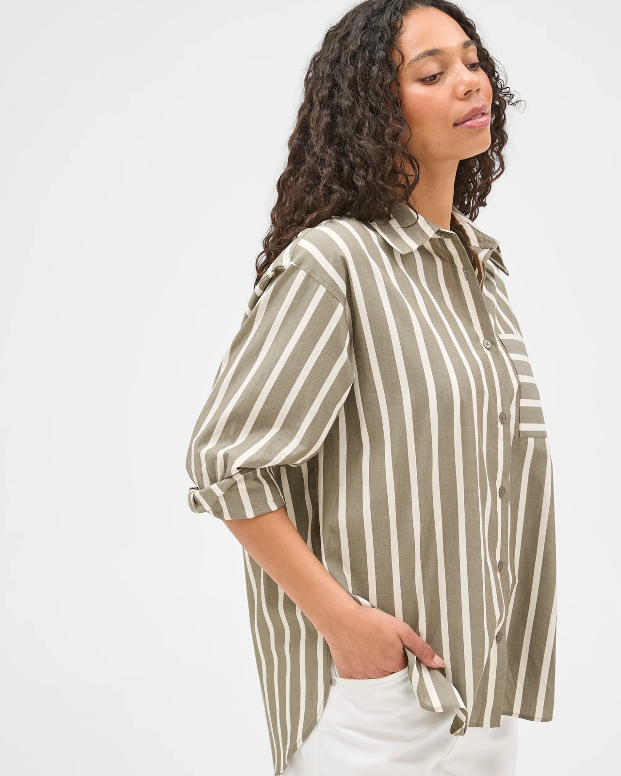 Australian Cotton Spliced Stripe Shirt - Dusty Moss Stripe 4 of 6