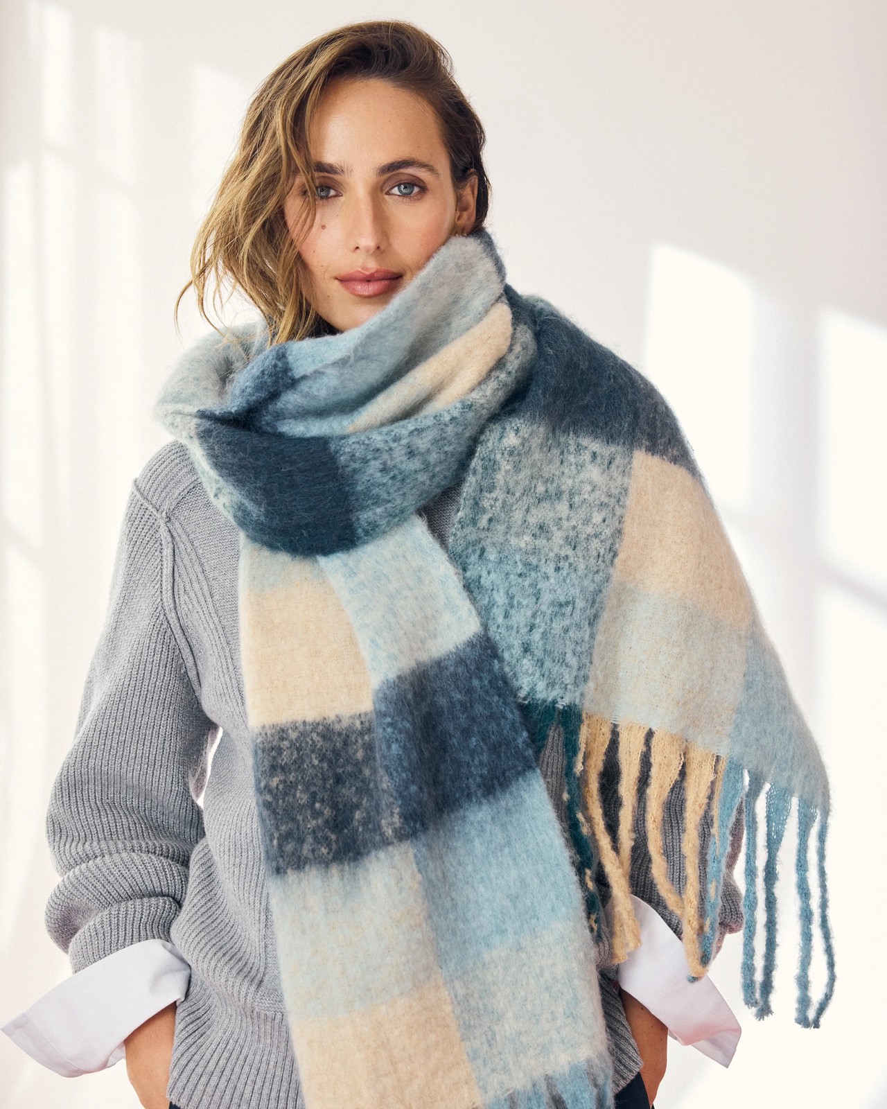 Brushed Check Scarf - Teal 5 of 5