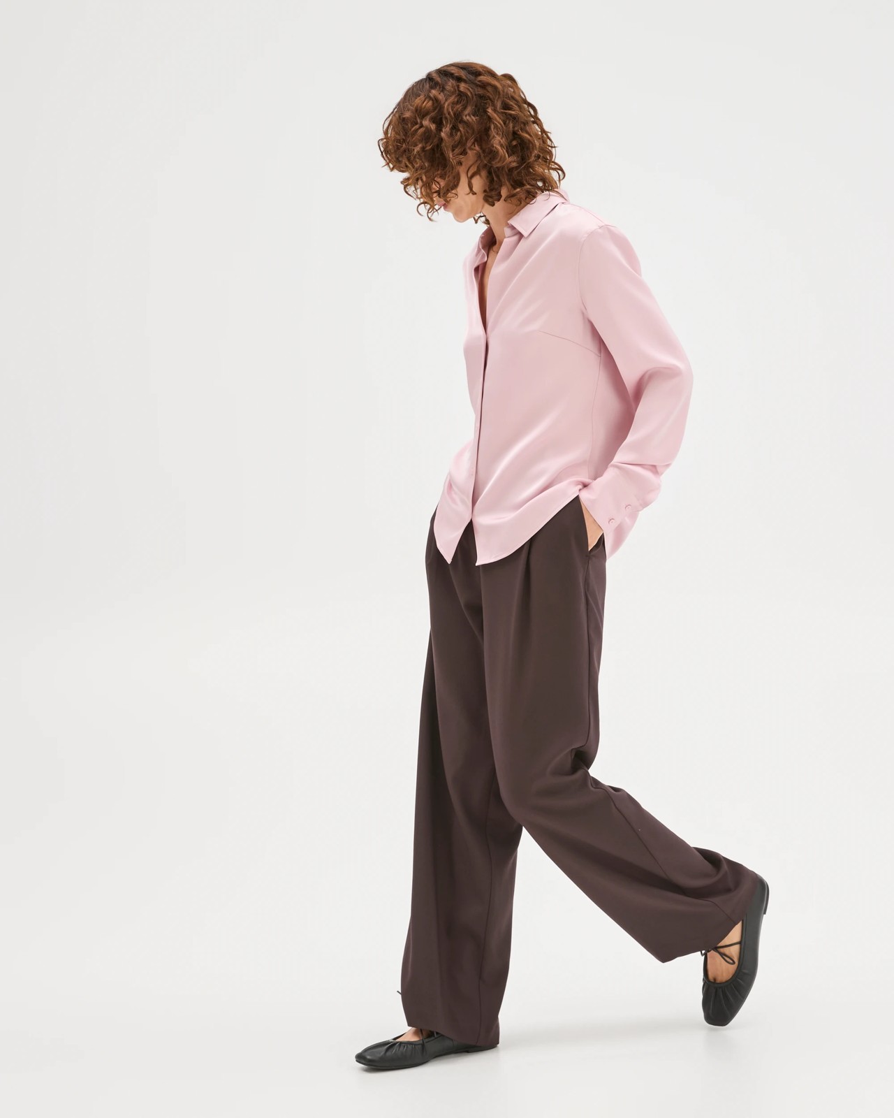 Preview Satin Long Sleeve Button Up Shirt - Mauve 3 of 6