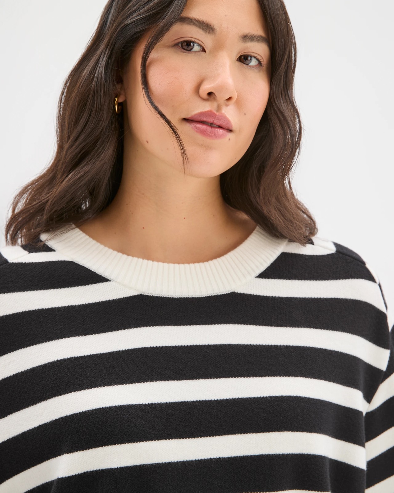 Clean Knit Crew Neck Sweater - Cloud Dancer/Black Stripe 5 of 6