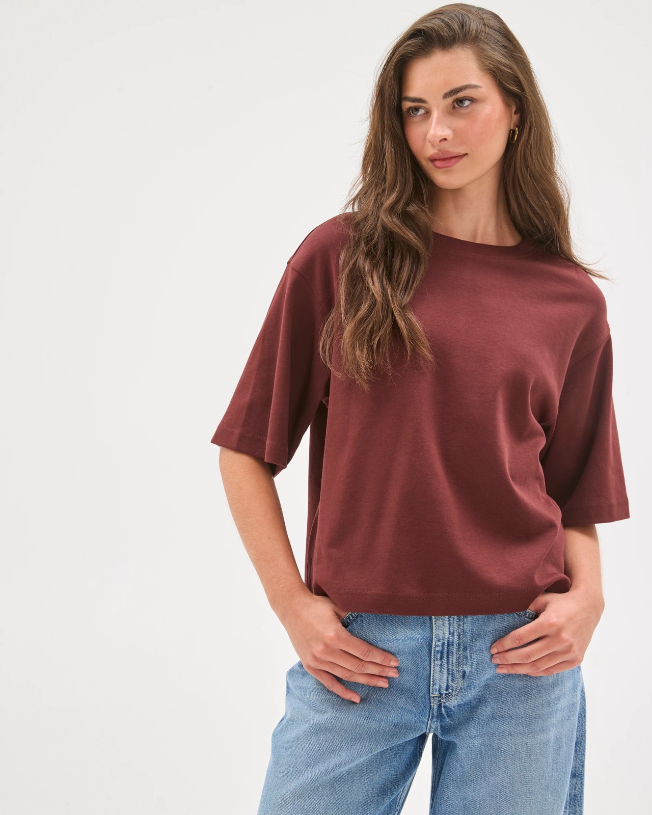 Petites Australian Cotton Heavyweight Boxy T-Shirt - Bitter Chocolate 2 of 5