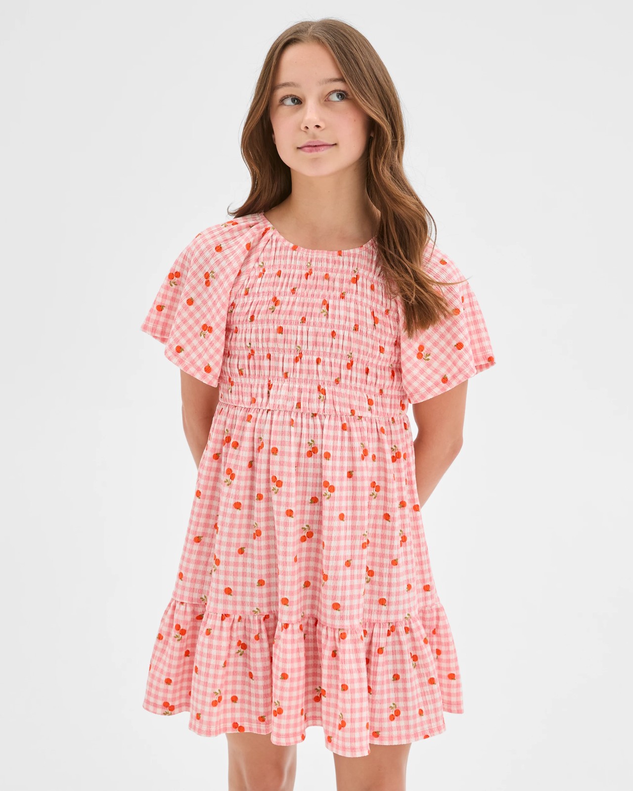 Flutter Sleeve Textured Knit Dress - Gingham Pink 2 of 5