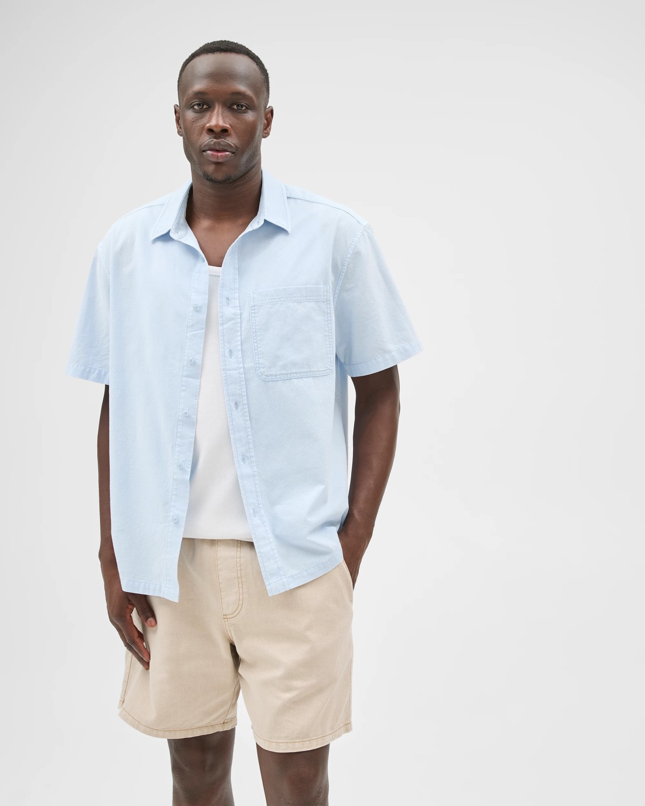 Commons Australian Cotton Plain Textured Boxy Fit Short Sleeve Shirt - Baby Blue 2 of 5
