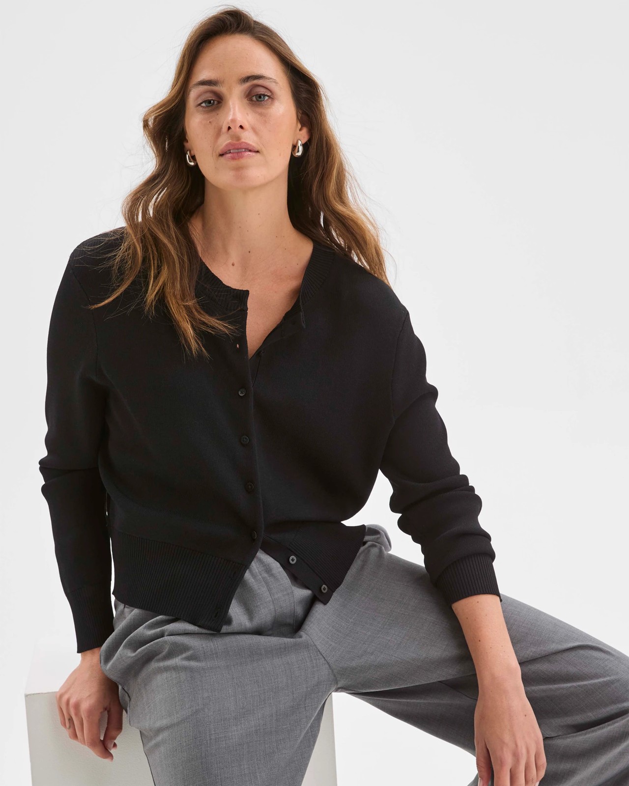 Preview Crepe Knit Core Cardigan - Black 4 of 6