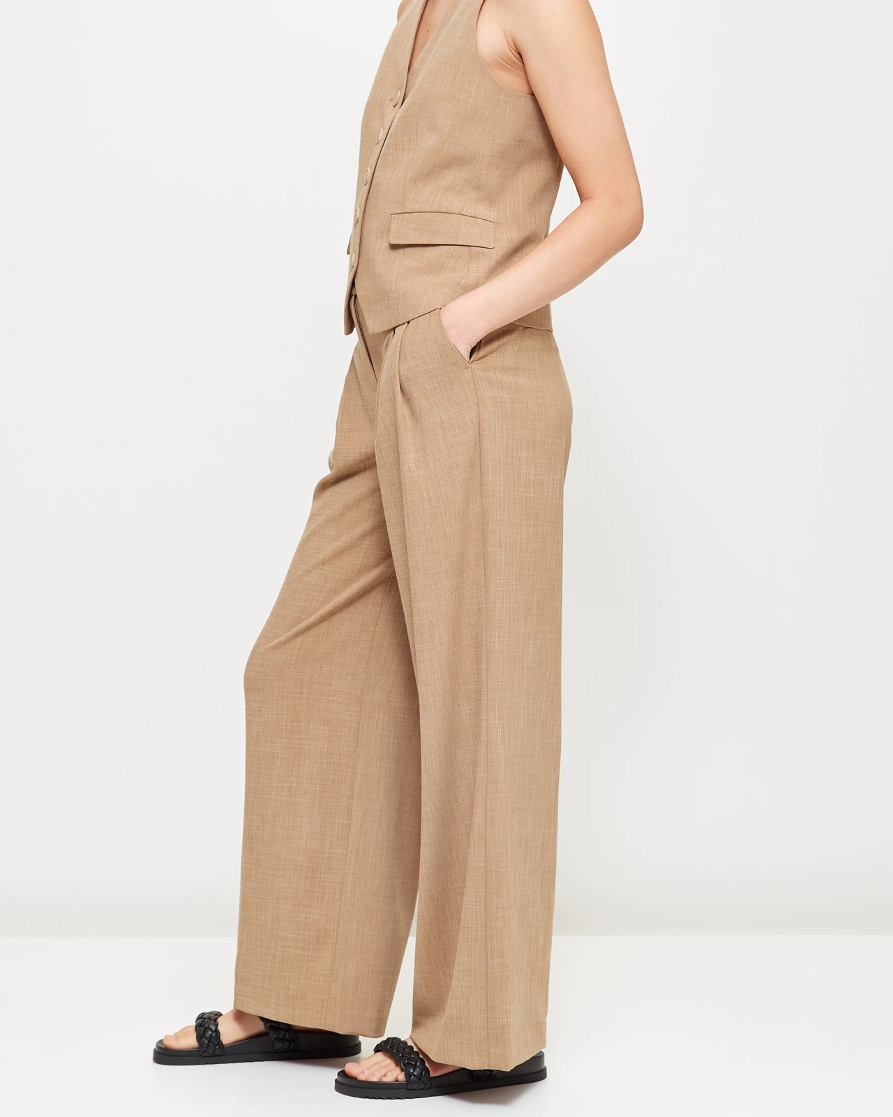 Women's Beige Wide-Leg Pants