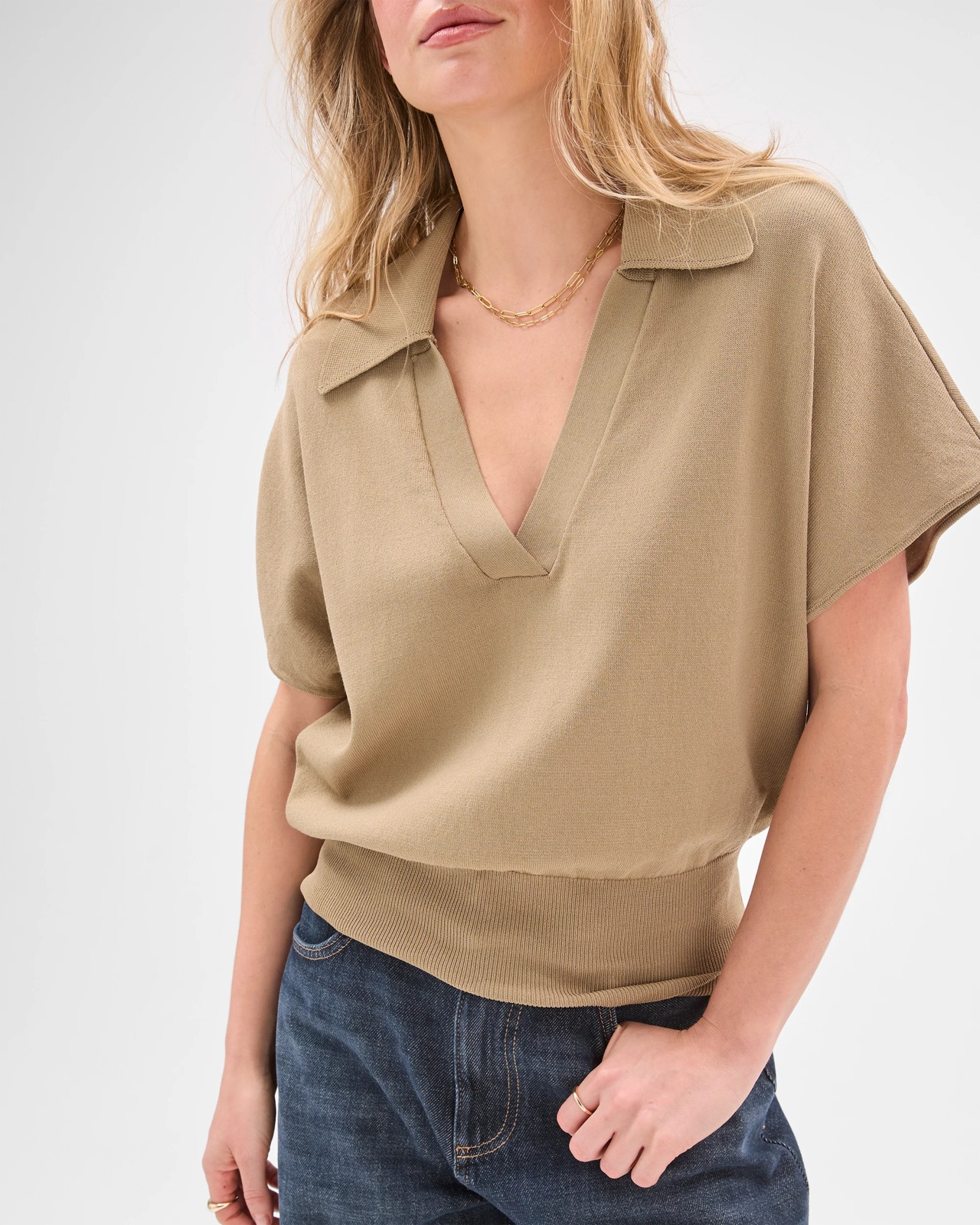 Lily Loves Basque Detail Polo Top - Crushed Leaf 6 of 6