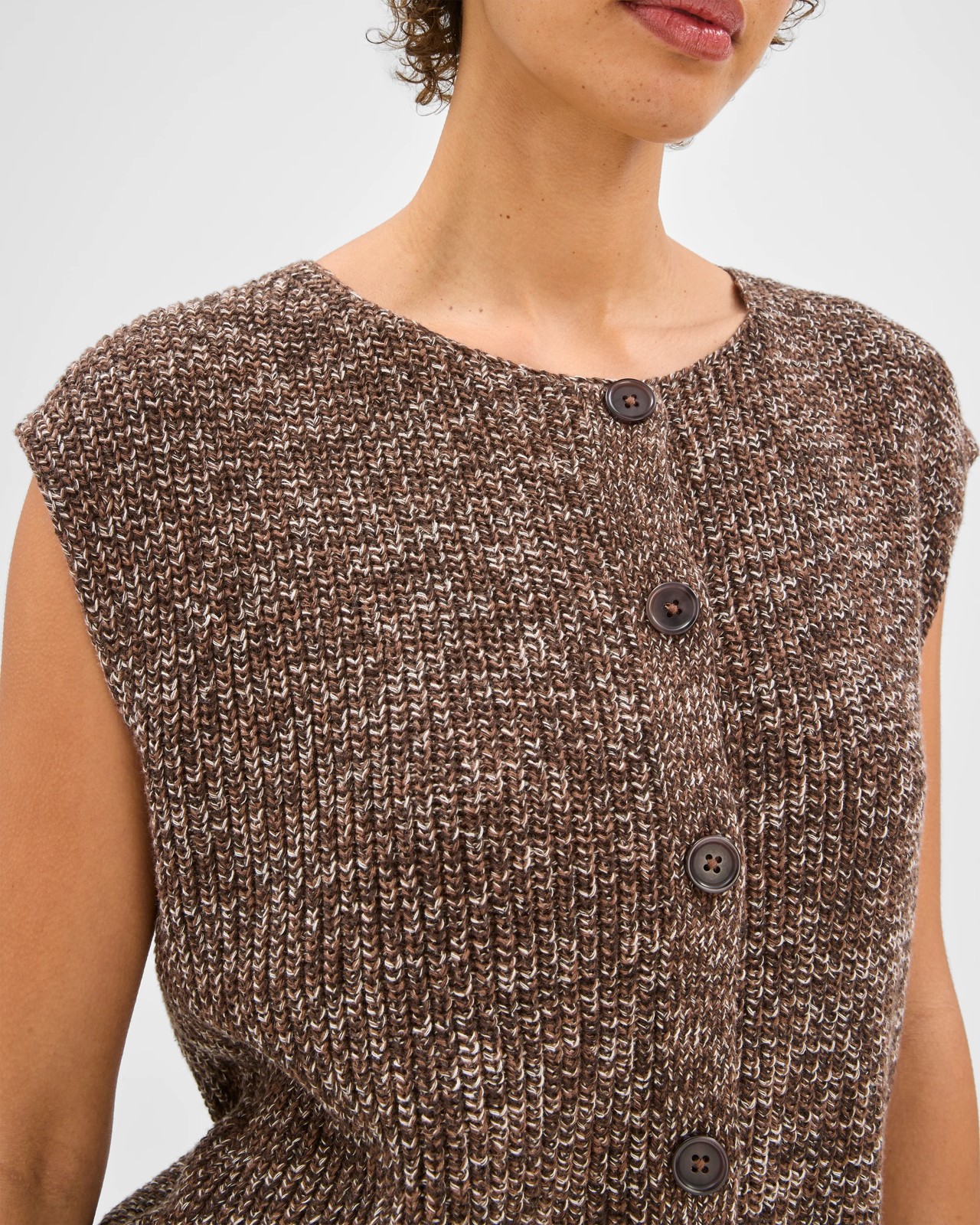 Australian Cotton Button Through Twist Knitted Vest - Coffee 4 of 6