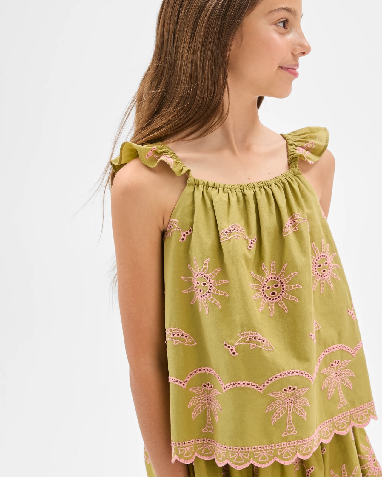 Cotton Sleeveless Embroidered Woven Tank Top - Multi 3 of 5