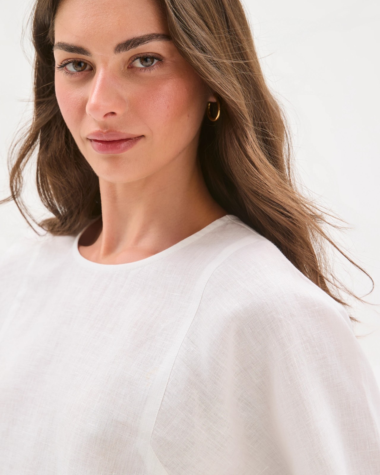 Petites European Linen Woven Top - White 3 of 6