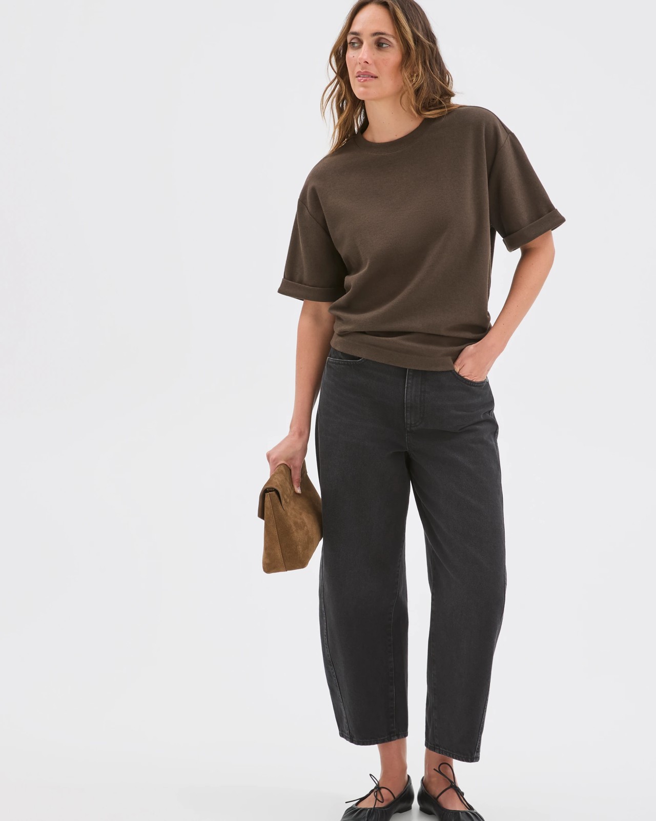 Turnback Cuff Boxy Rib T-Shirt - Coffee Bean 2 of 6