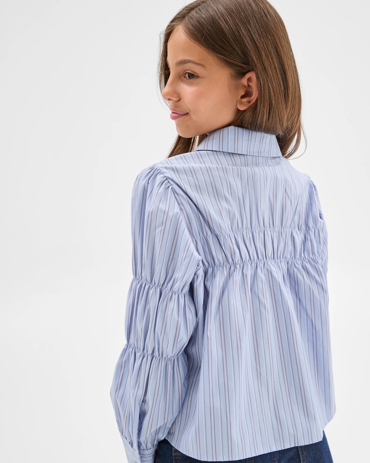 Long Sleeve Ruched Pinstripe Shirt - Blue 5 of 5