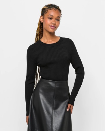 Petites Long Sleeve Crew Neck Rib Top