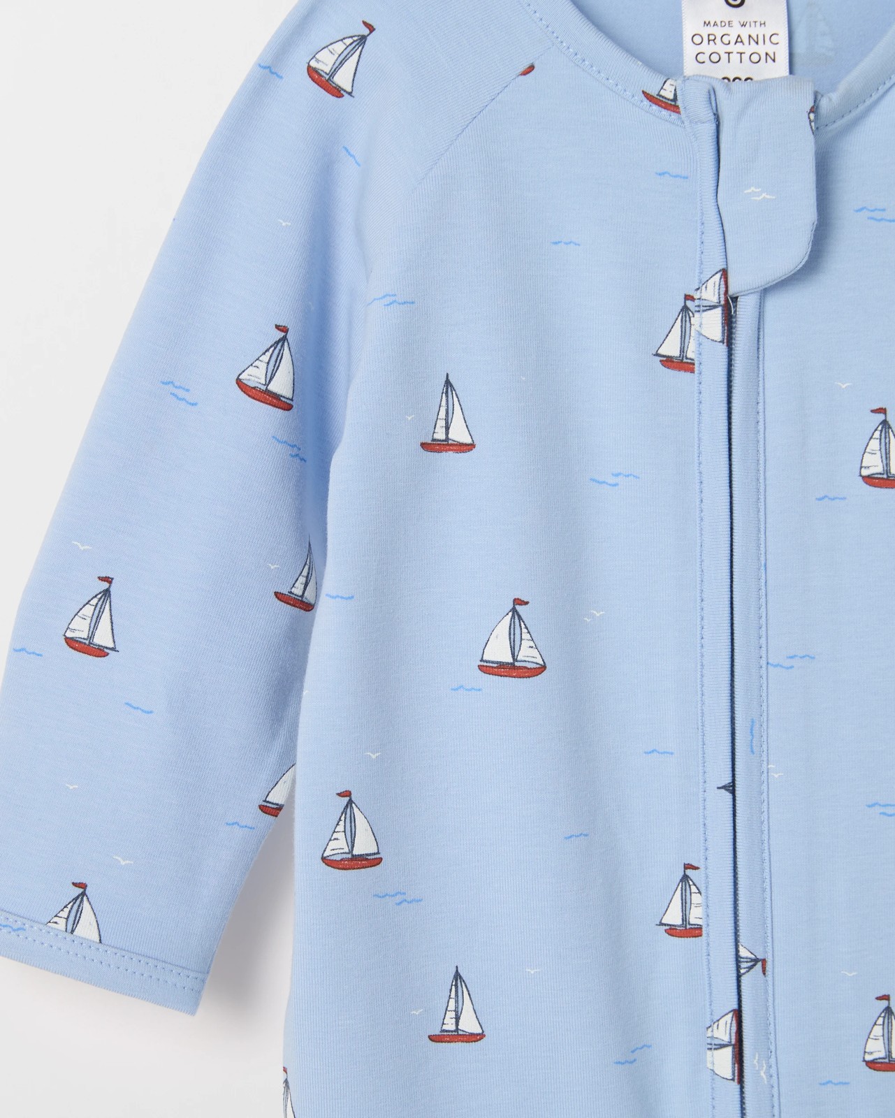 Baby Organic Cotton Zip Coverall - Sailboats Blue 2 of 2