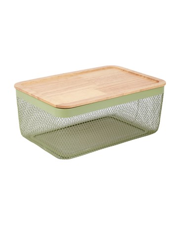 Anko Large Basket with Wooden Lid - Green