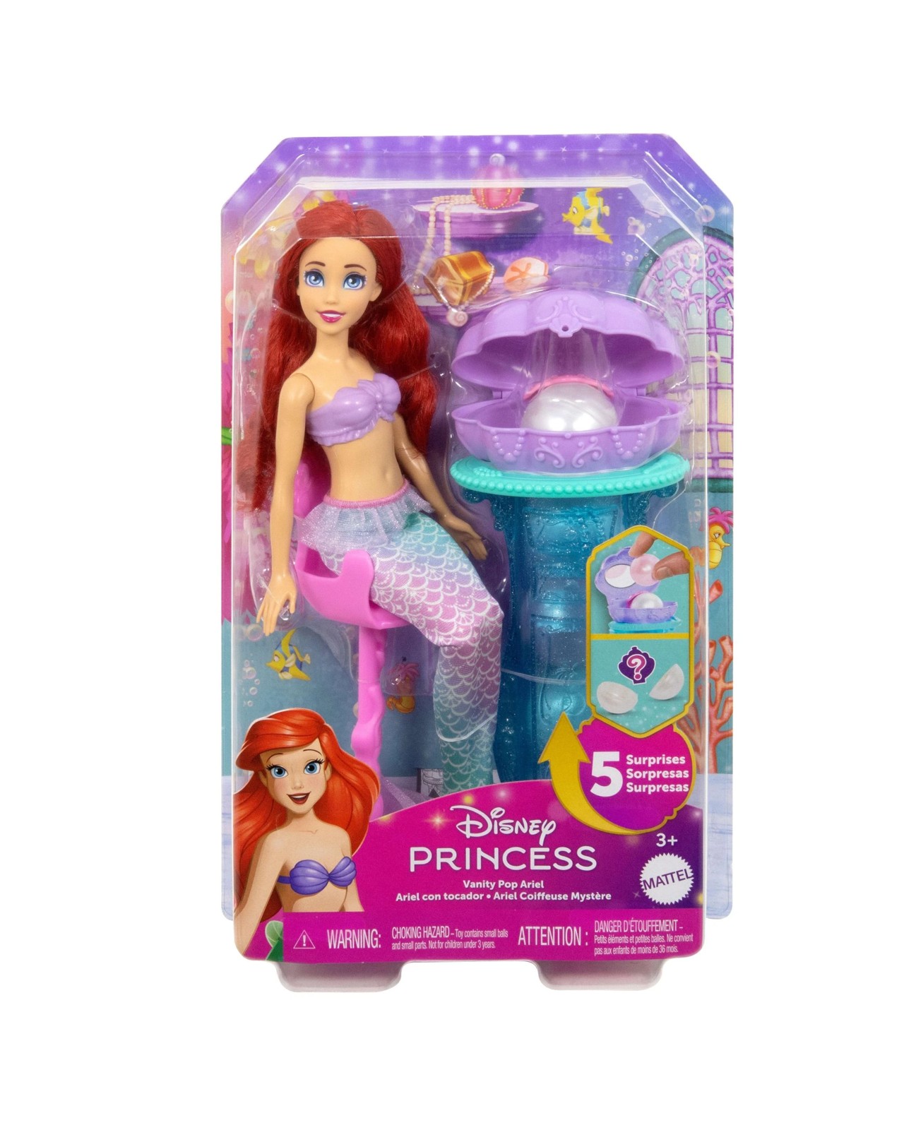 Disney Princess Ariel Vanity Pop Mermaid Fashion Doll & Vanity with 5 Pop-up Surprises 3 of 6
