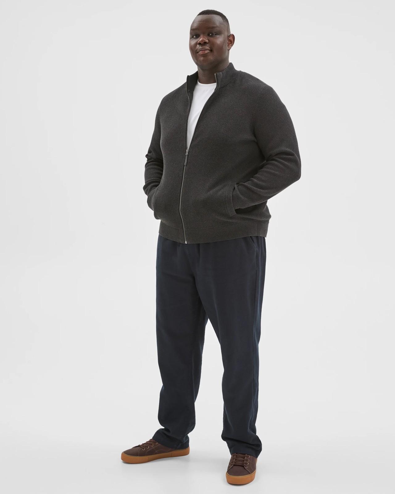 Plus Size Australian Cotton Zip Through Knit Jumper - Charcoal 6 of 6