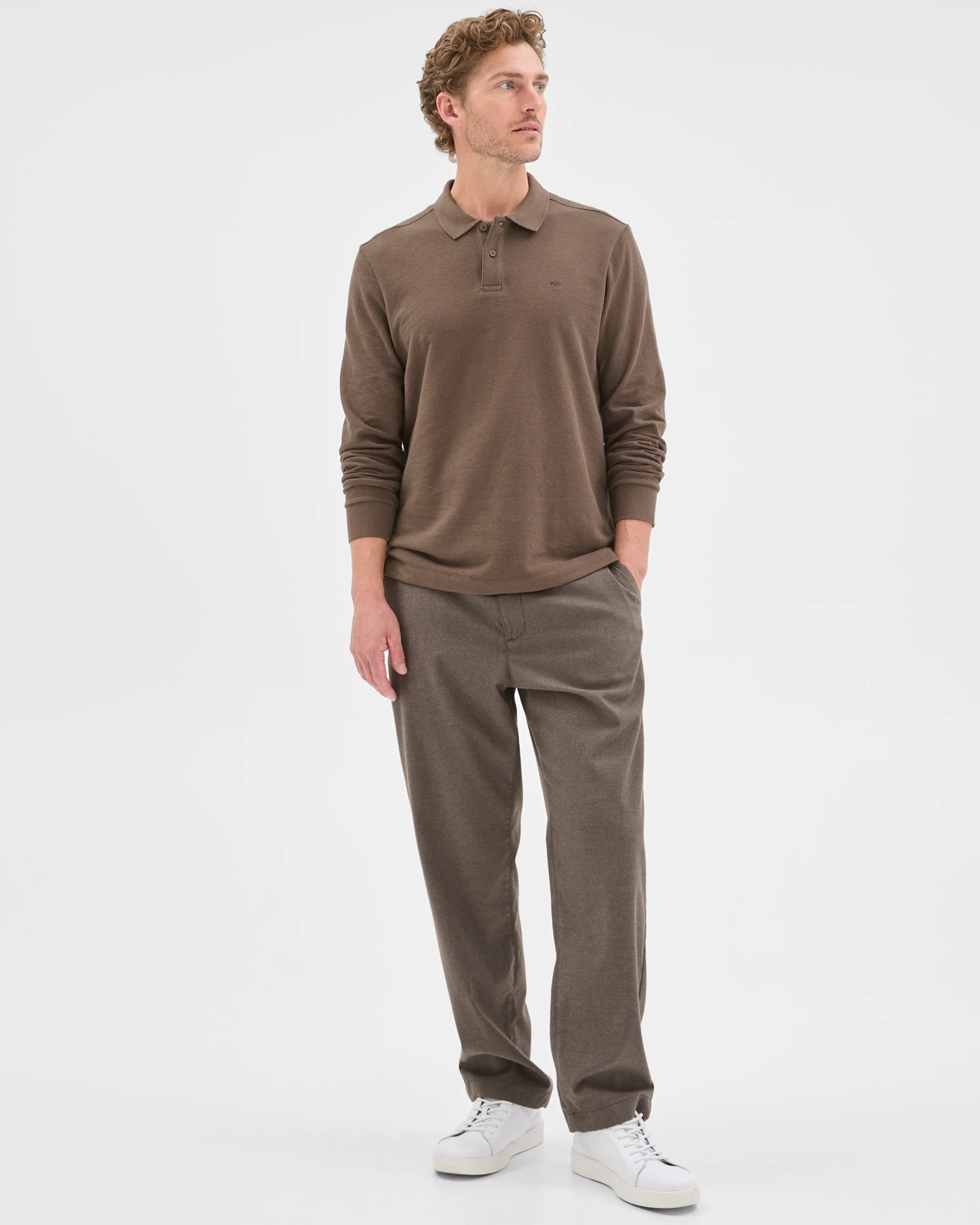Australian Cotton Blend Boucle Polo Top - Black Olive 2 of 5