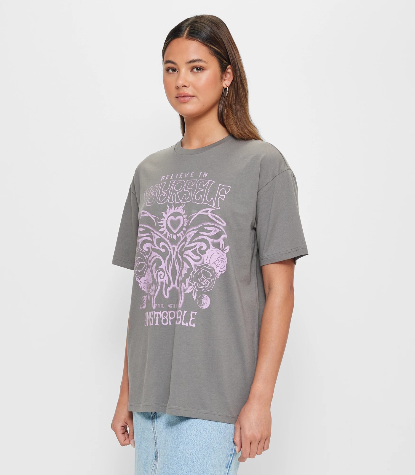 Oversized T-Shirt - Lily Loves - Grey Unstoppable | Target Australia
