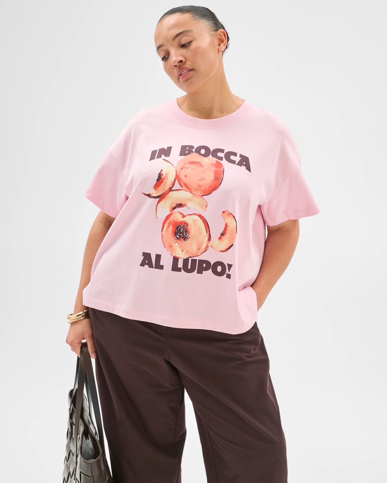 Plus Size Australian Cotton Graphic Split Hem T-Shirt - Pink Bocca Print 2 of 5