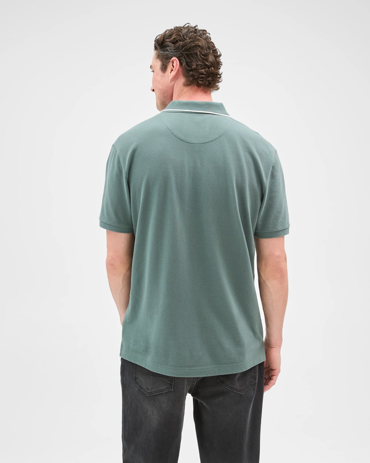 Australian Cotton Panelled Polo Top - Balsam Green 6 of 6