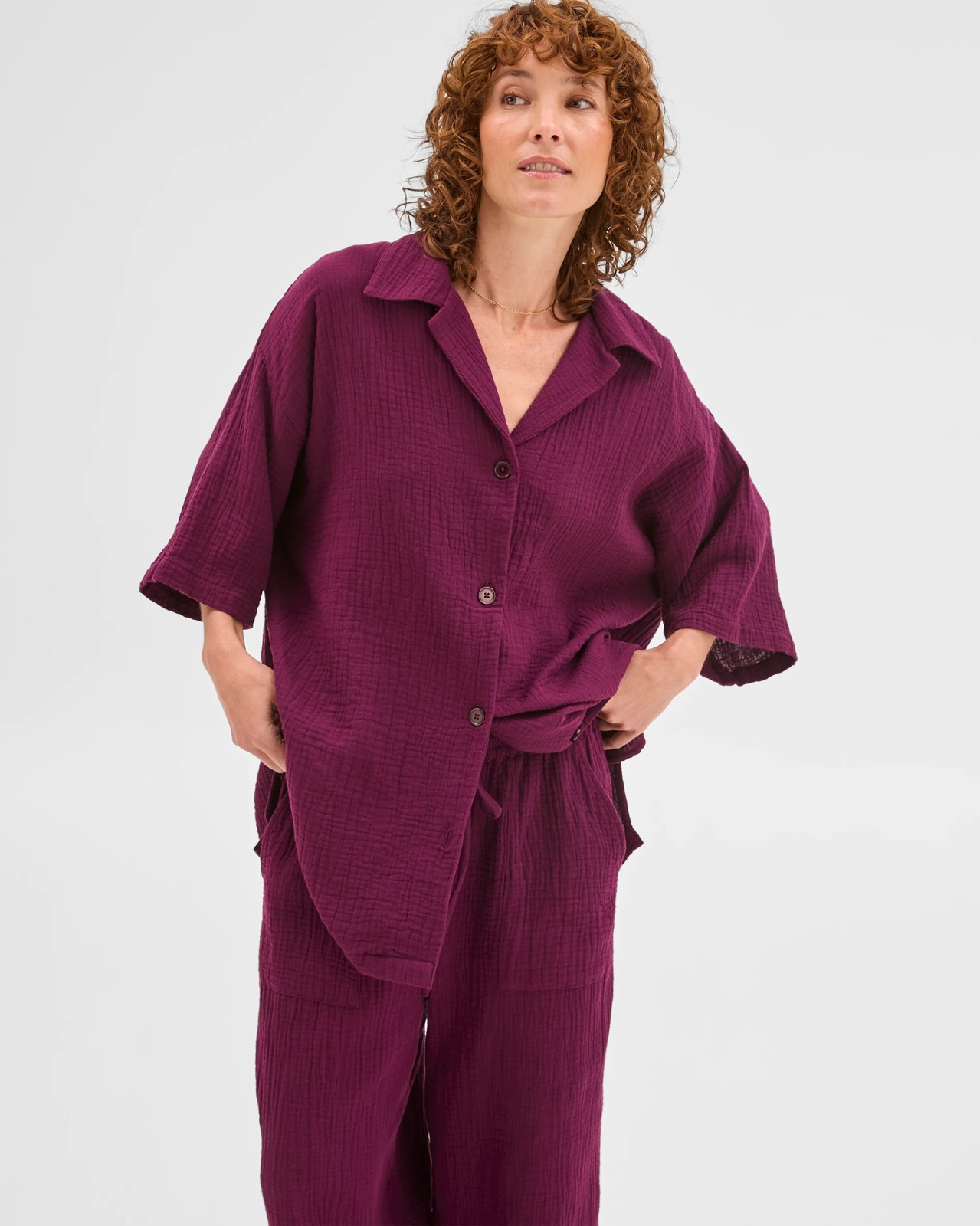 Resort Australian Cotton Oversized Short Sleeve Shirt - Deep Plum 4 of 6