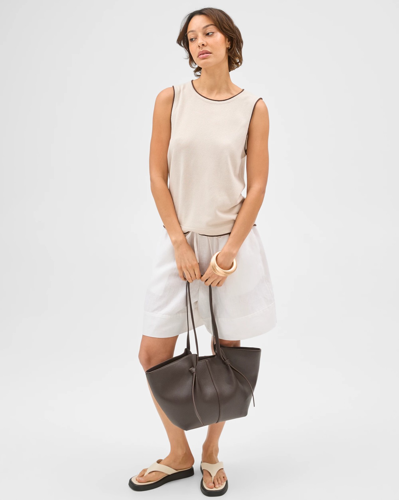 Contrast Trim Knit Tank Top - Pumice Coffee 2 of 6