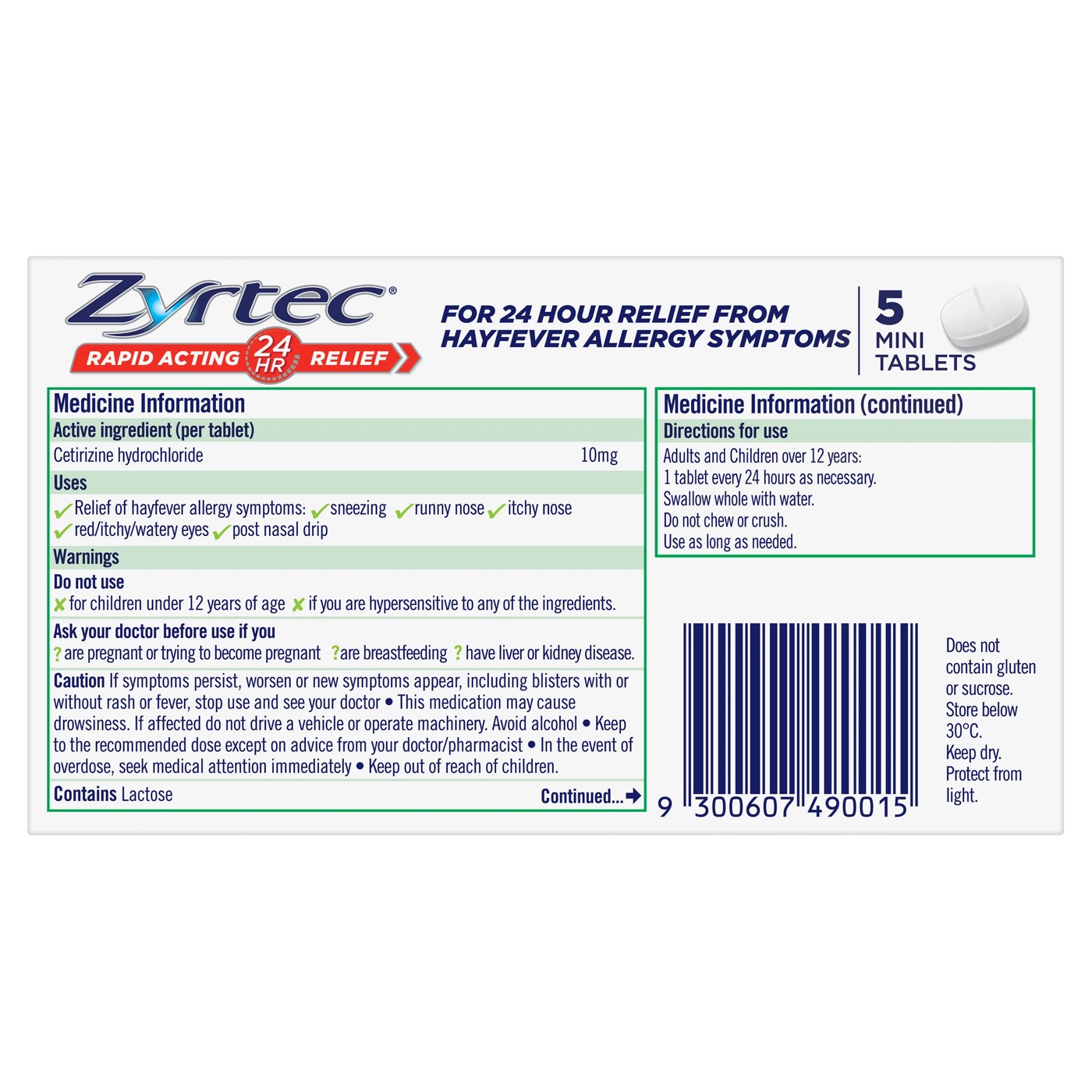 5 Pack Zyrtec Rapid Acting Hayfever Allergy Relief Antihistamine Mini Tablets 2 of 6