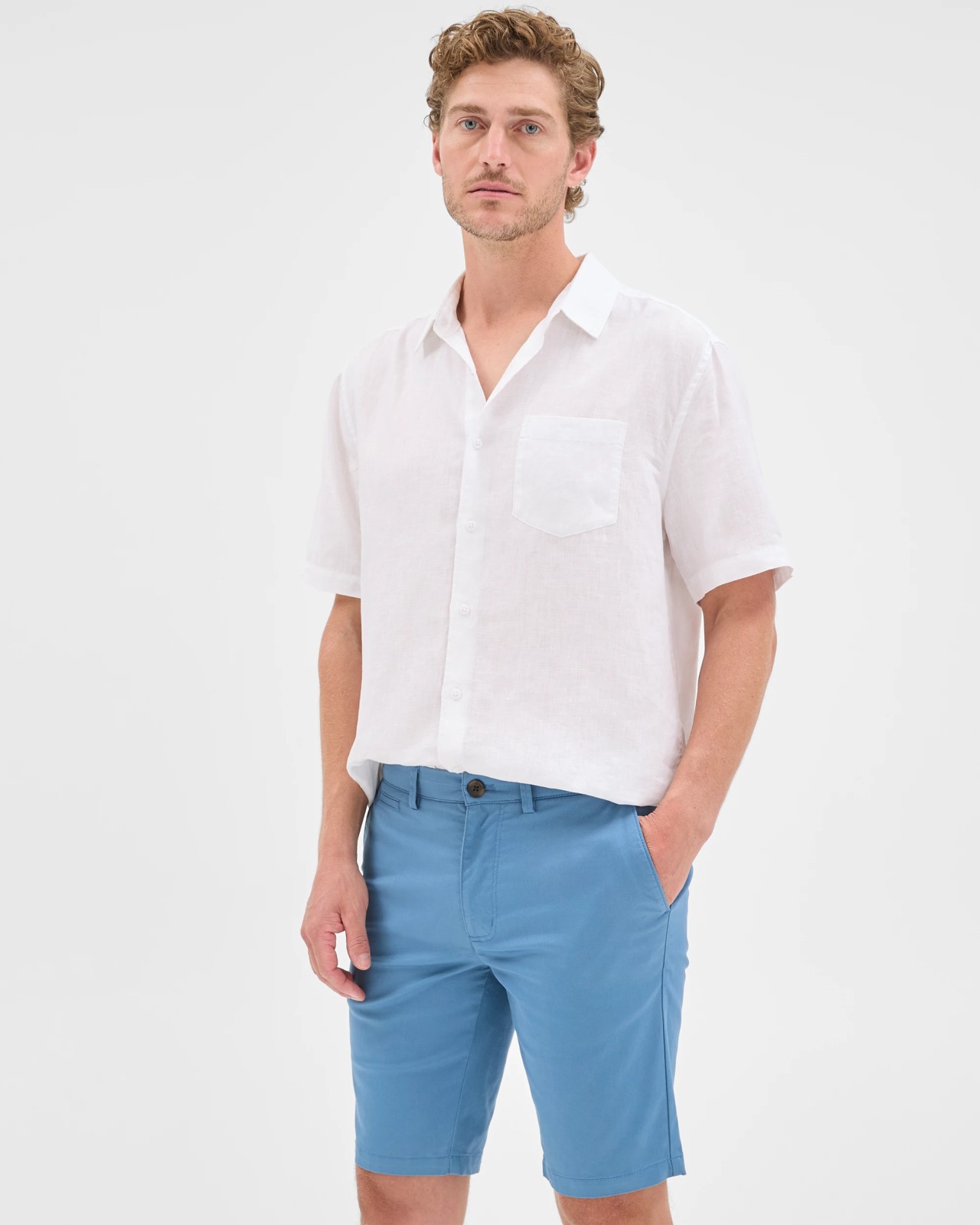 Australian Cotton Slim Chino Shorts - Copen Blue 3 of 5