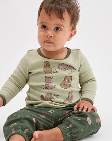 Baby Organic Cotton Knit Top and Flannel Pants Pyjama Set