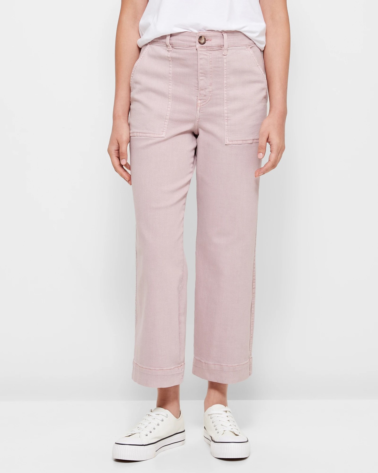 Wide-leg Twill Pants - Pink - Ladies