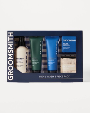 Groomsmith Men's 5 Piece Wash Pack - Cedarwood and Amber Scented
