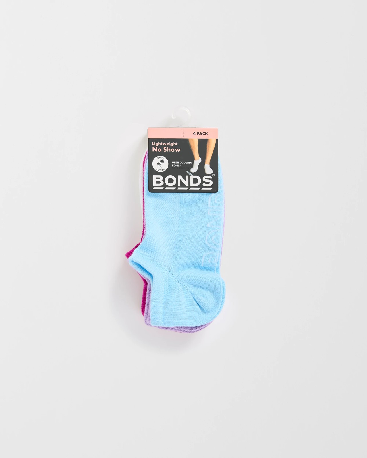 Women's Logo Lightweight No Show Socks 4 Pack - Bonds - Blue/Purple/Pink/White 3 of 3