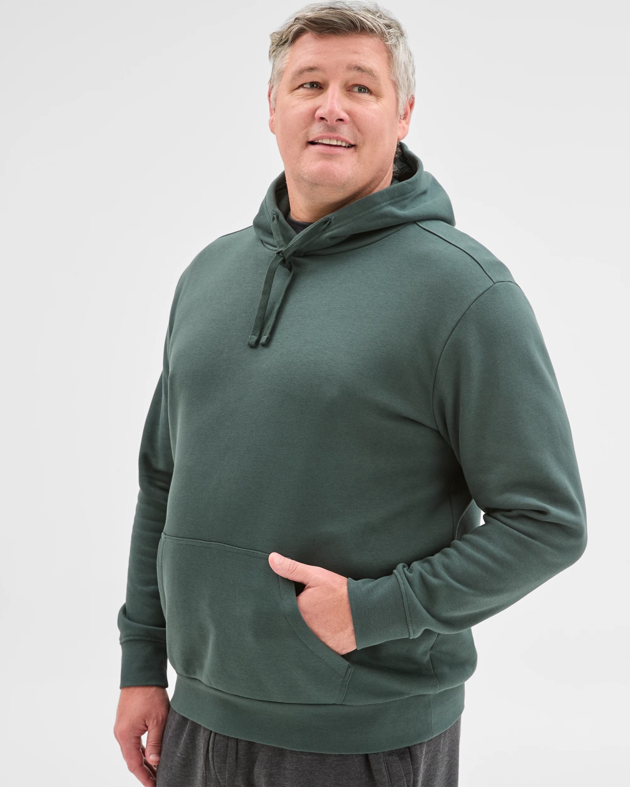 Plus Size Australian Cotton Blend Fleece Popover Jumper - Dark Green 3 of 5