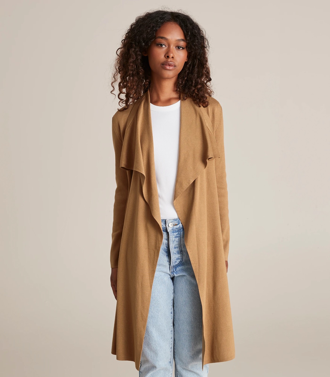 Camel clearance waterfall cardigan