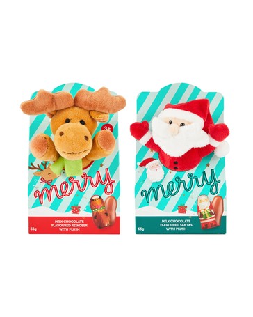 Milk Chocolate Flavoured Santas/Reindeer with Plush Toy - Assorted