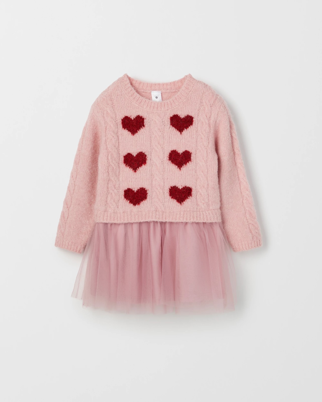 Long Sleeve Knit Sweater Tulle Embroidered Dress - Bleached Mauve 5 of 6