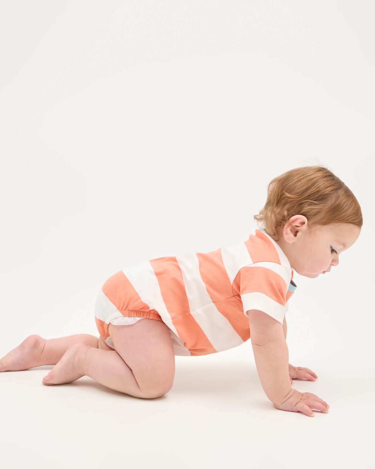 Baby Organic Cotton Short Sleeve Bubble Bodysuit - Dino Stripe Red 2 of 4
