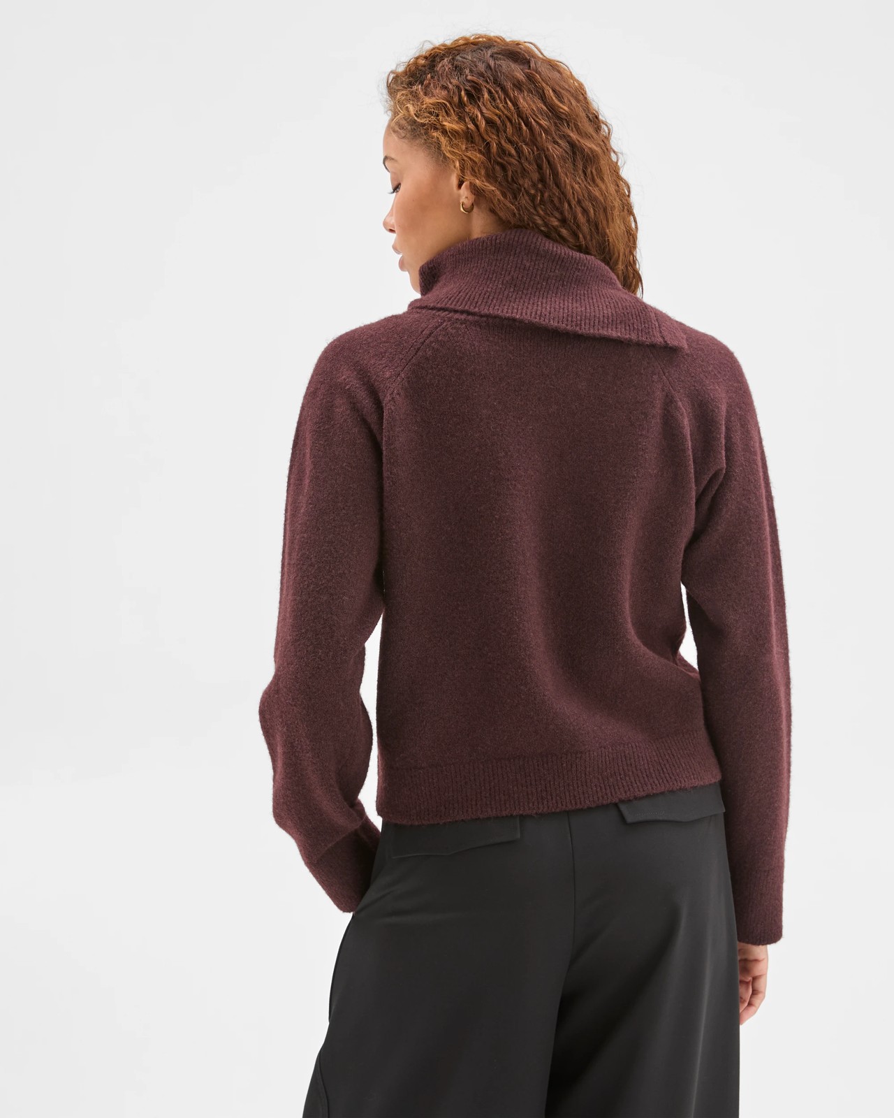 Preview Long Sleeve Asymmetric Fold Over Collar Sweater - Dark Chcocolate 6 of 6