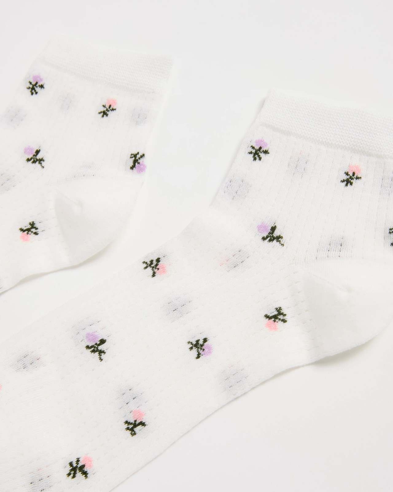 Australian Cotton Blend Floral Pointelle Quarter Crew Socks - White 3 of 3