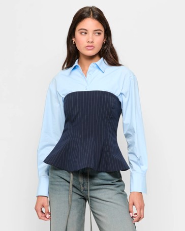 Pinstripe Peplum Bustier - Lily Loves