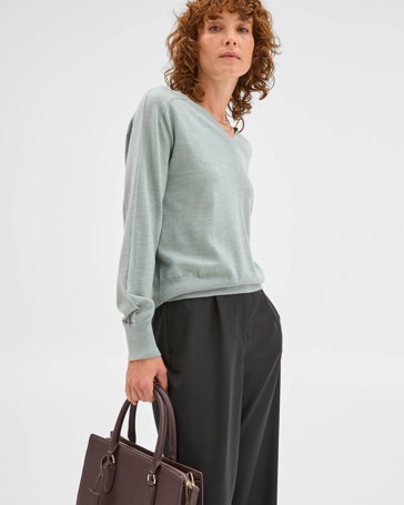 Preview Australian Merino Wool Long Sleeve V-Neck Knit Top