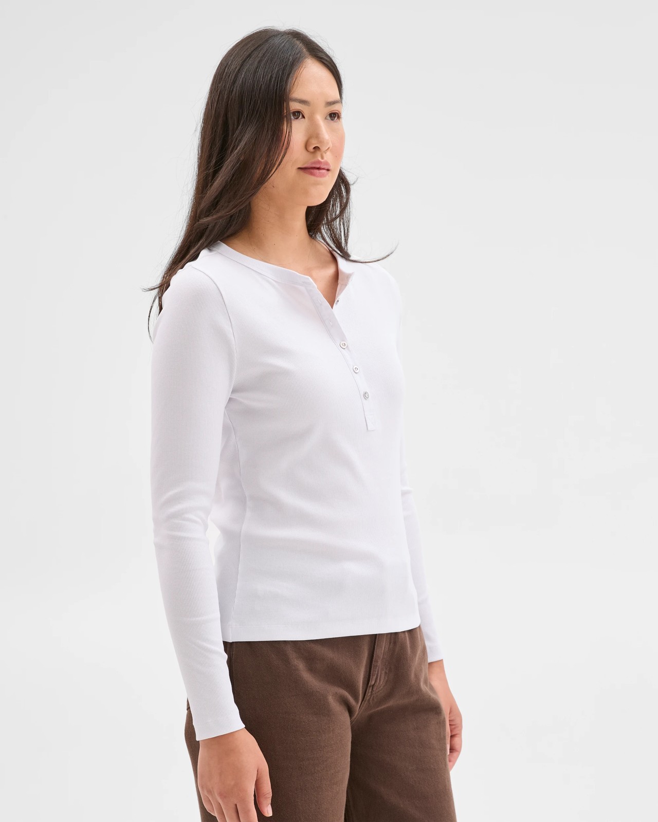 Australian Cotton Long Sleeve Rib Henley T-Shirt - White 5 of 5