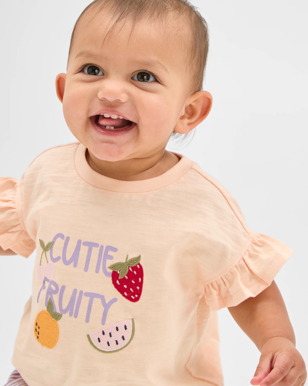 Baby Crochet Detail T-Shirt and Shorts 2 Piece Set - Pale Peach 2 of 5