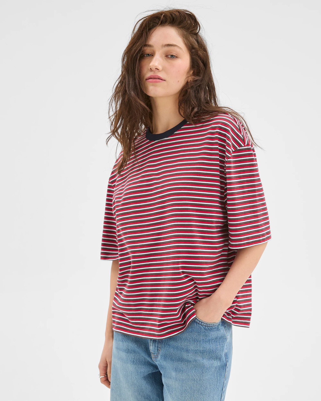 Lily Loves Australian Cotton Striped Retro T-Shirt - Red/Brown Stripe 2 of 5