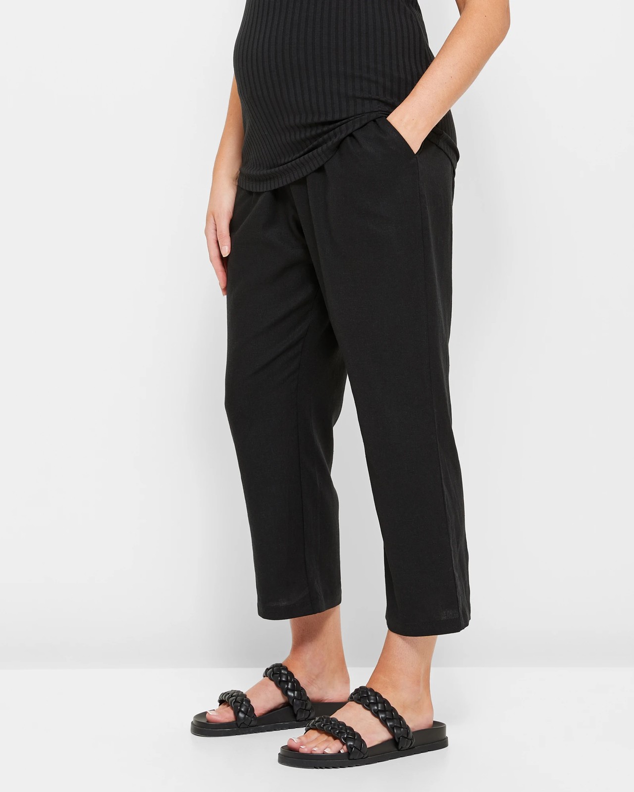 Maternity Linen Blend Shirred Waist Straight Pants | Target Australia