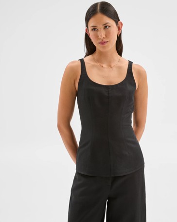 Linen Blend Sleeveless Tailored Top - Preview