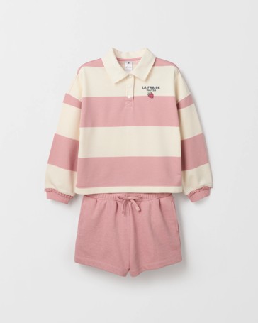 Australian Cotton Blend Striped Rugby Top and Shorts Set