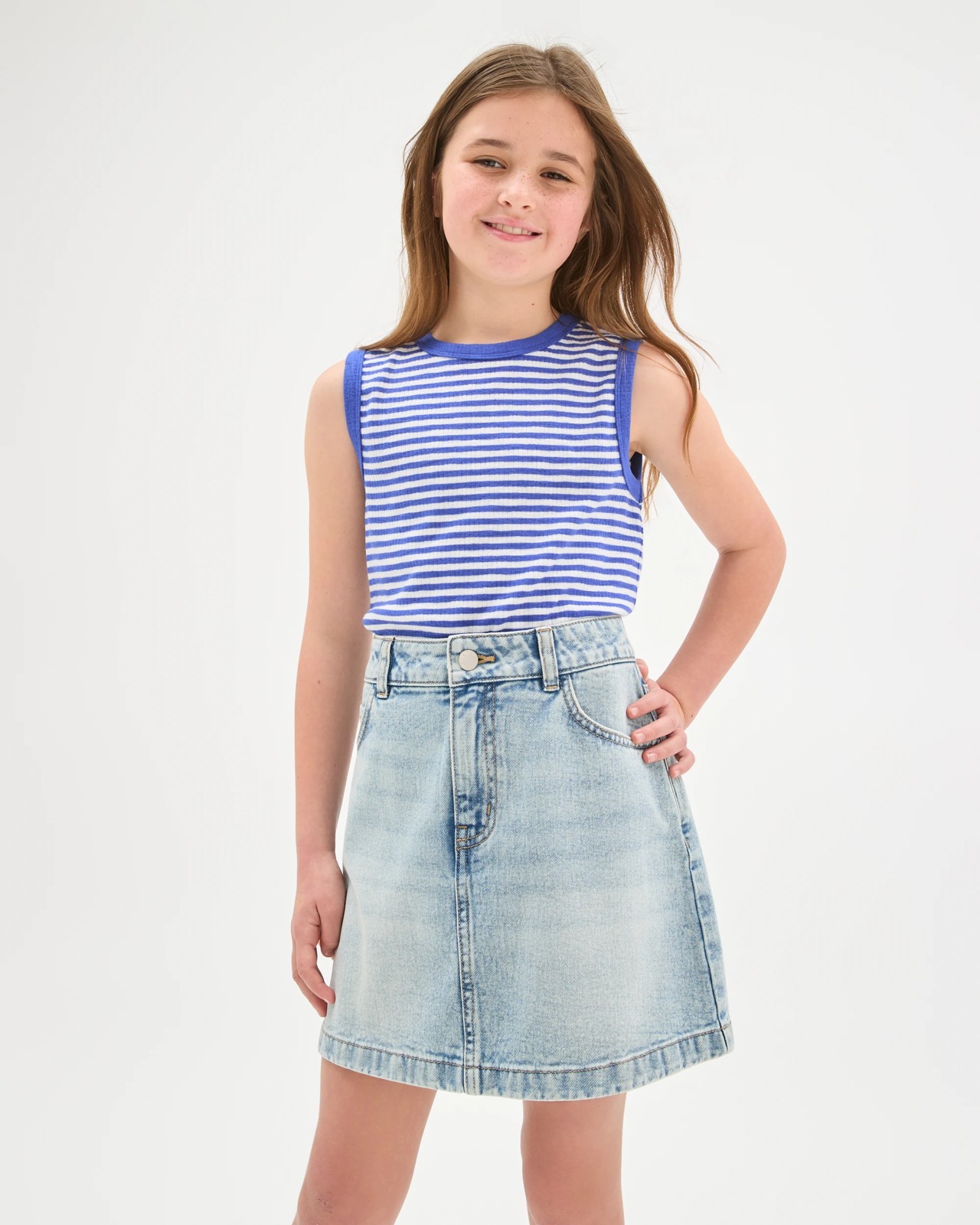 Essential Sleeveless Relaxed Rib Tank Top - Stripe Blue 2 of 6