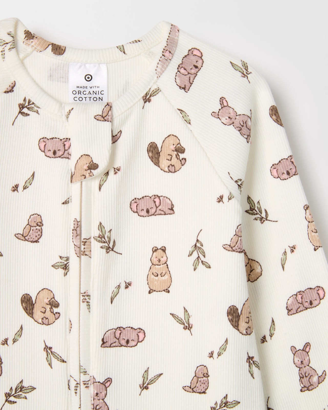 Baby Organic Cotton Rib Zip Footless Coverall - Australiana 3 of 4